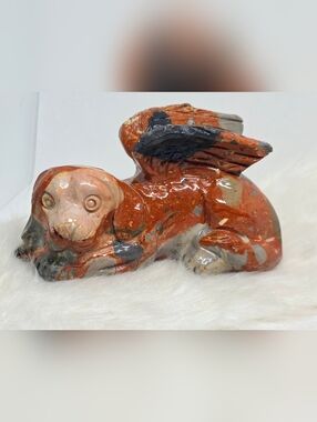 Pudding Stone Angel Dog Carving Winged Dog Crystal Conglomerate Jasper Memorial